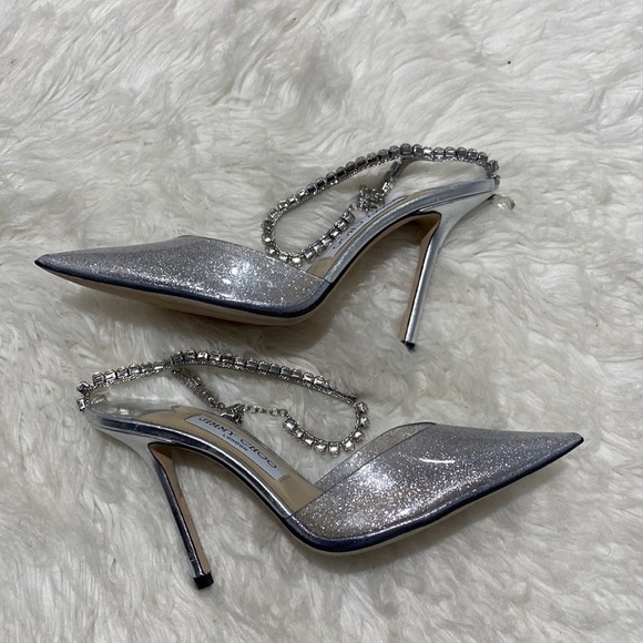 Jimmy Choo Saeda 100 glitter plexi &‎ leather pump size 36.5EU - Picture 6 of 13